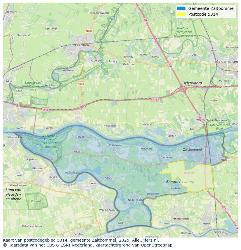 Afbeelding van het postcodegebied 5314 op de kaart.
