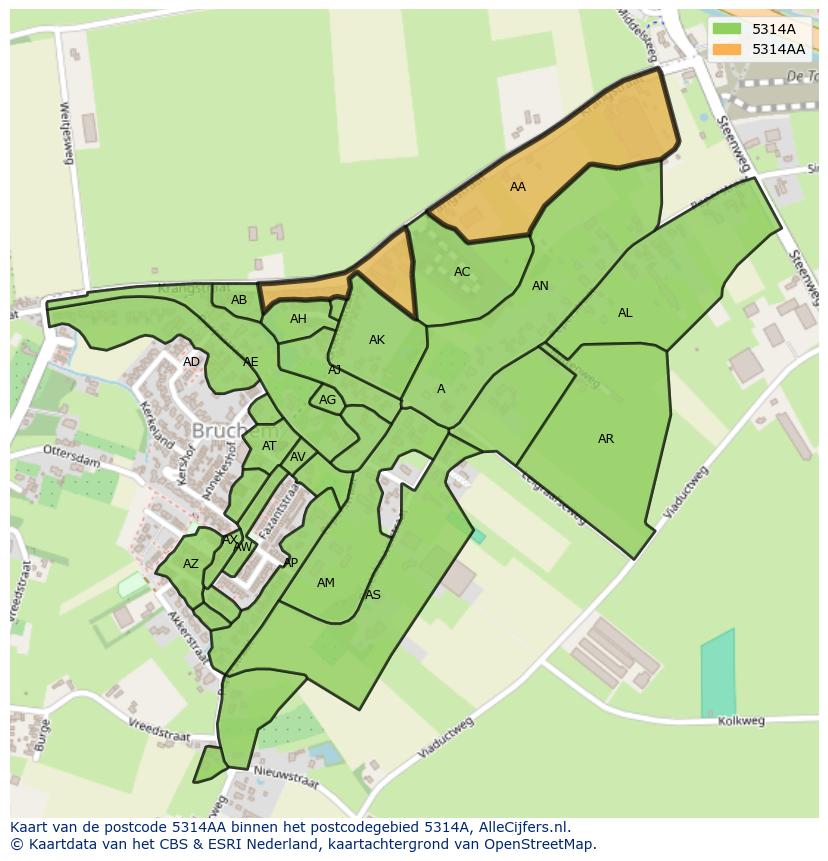 Afbeelding van het postcodegebied 5314 AA op de kaart.