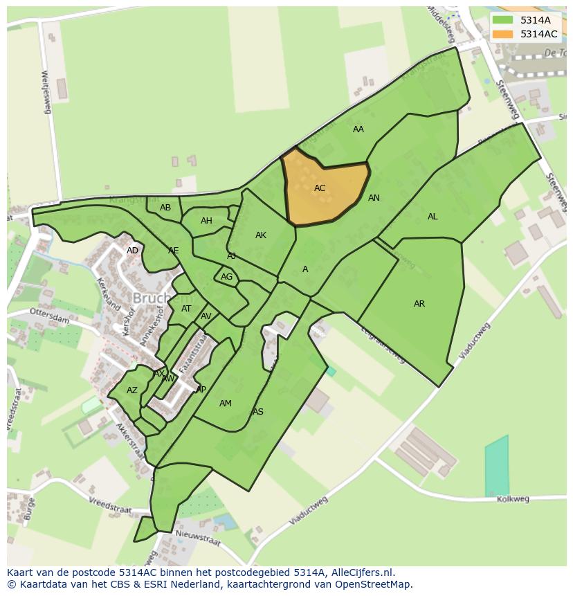Afbeelding van het postcodegebied 5314 AC op de kaart.