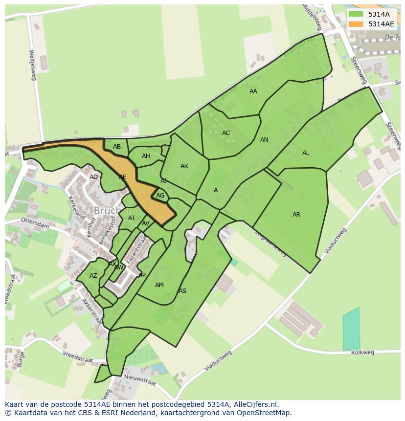 Afbeelding van het postcodegebied 5314 AE op de kaart.