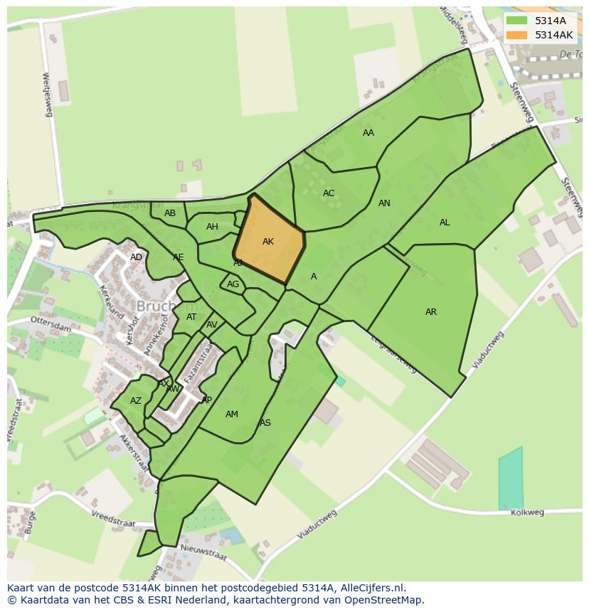 Afbeelding van het postcodegebied 5314 AK op de kaart.