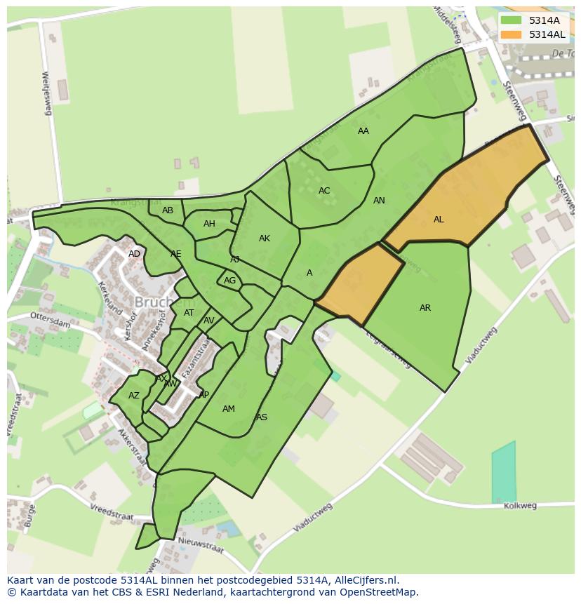 Afbeelding van het postcodegebied 5314 AL op de kaart.