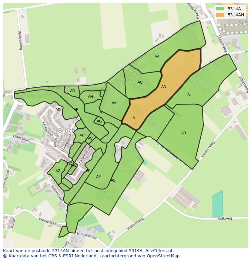 Afbeelding van het postcodegebied 5314 AN op de kaart.