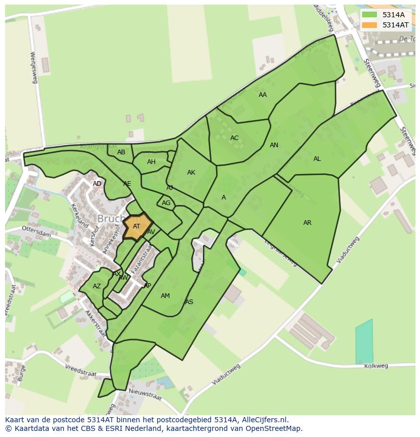 Afbeelding van het postcodegebied 5314 AT op de kaart.