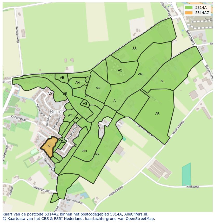 Afbeelding van het postcodegebied 5314 AZ op de kaart.