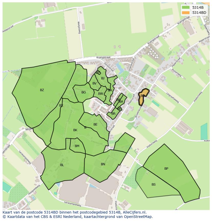 Afbeelding van het postcodegebied 5314 BD op de kaart.