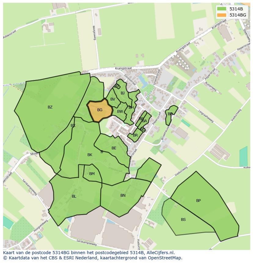 Afbeelding van het postcodegebied 5314 BG op de kaart.