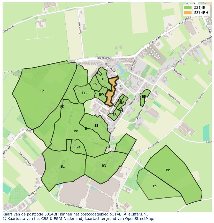 Afbeelding van het postcodegebied 5314 BH op de kaart.