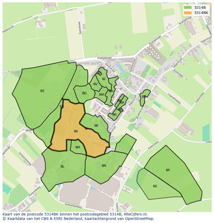 Afbeelding van het postcodegebied 5314 BK op de kaart.