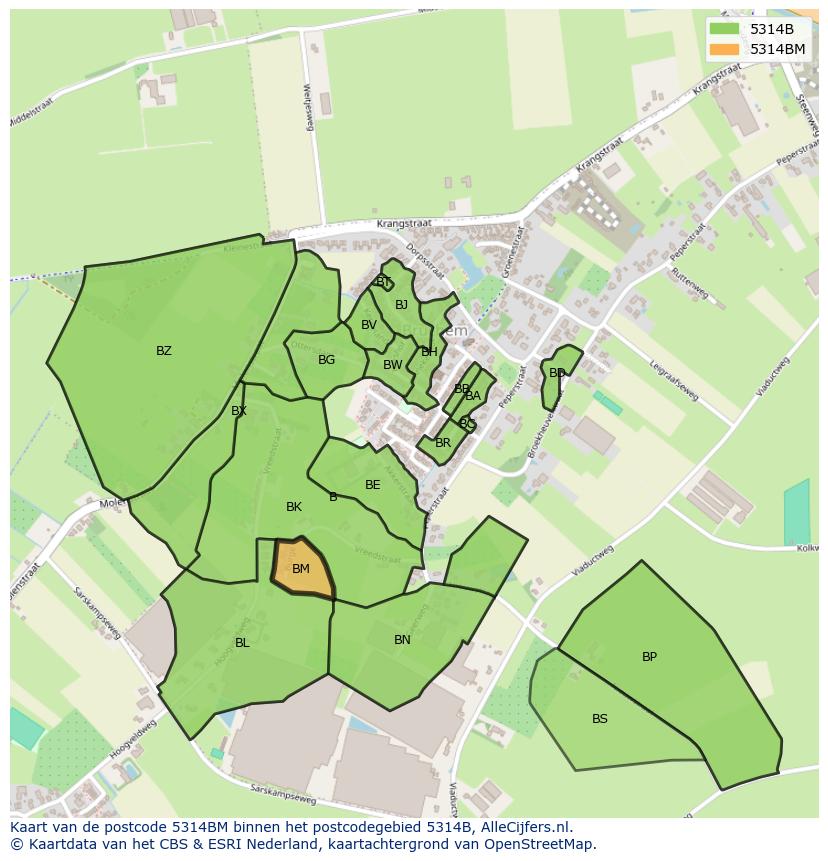 Afbeelding van het postcodegebied 5314 BM op de kaart.
