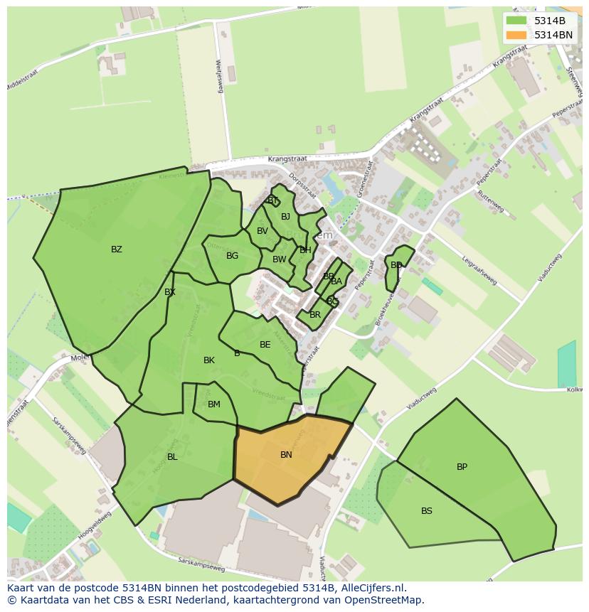 Afbeelding van het postcodegebied 5314 BN op de kaart.