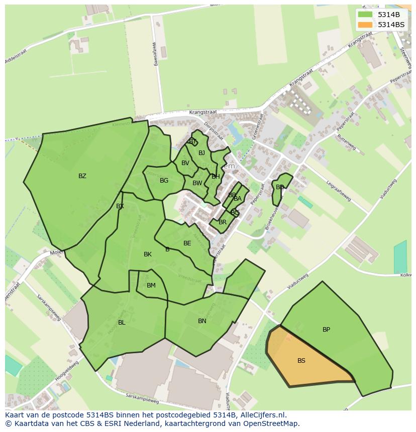 Afbeelding van het postcodegebied 5314 BS op de kaart.