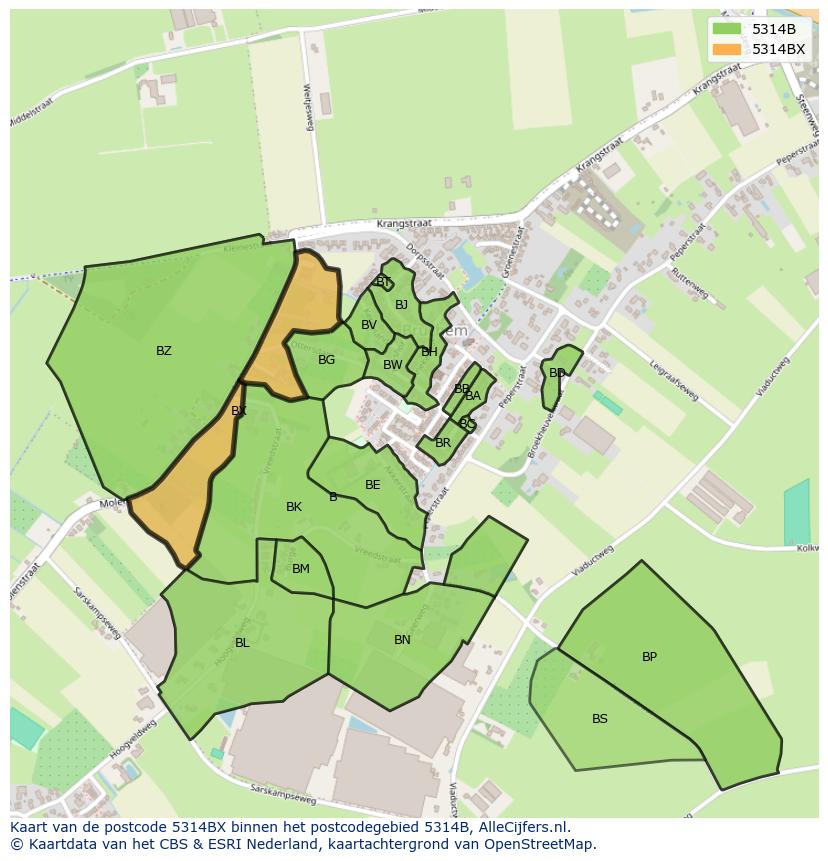 Afbeelding van het postcodegebied 5314 BX op de kaart.