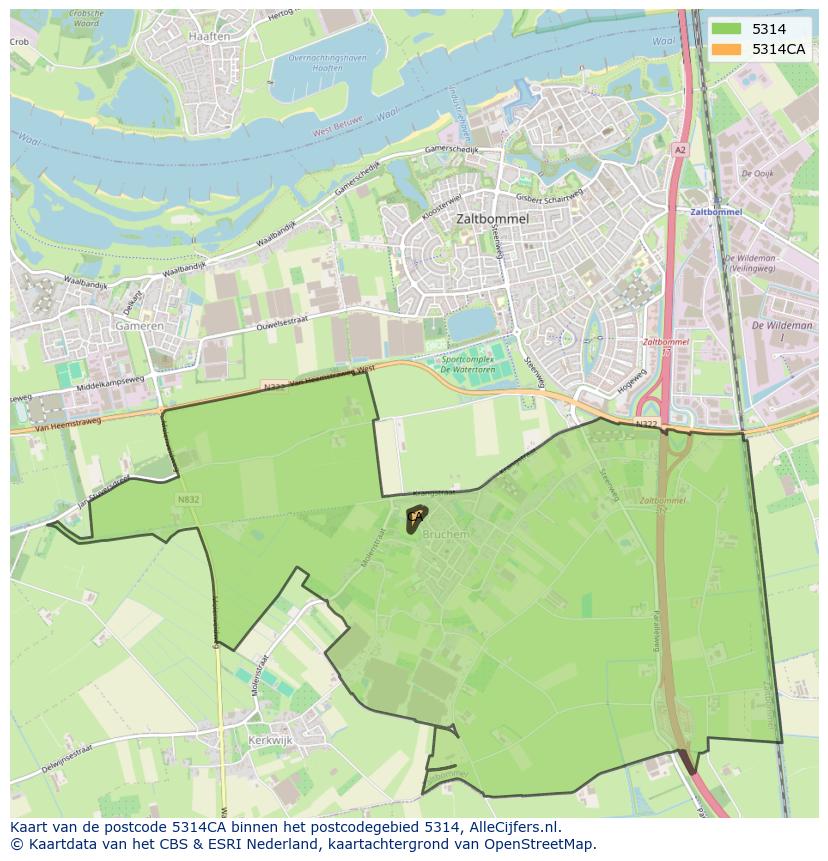 Afbeelding van het postcodegebied 5314 CA op de kaart.