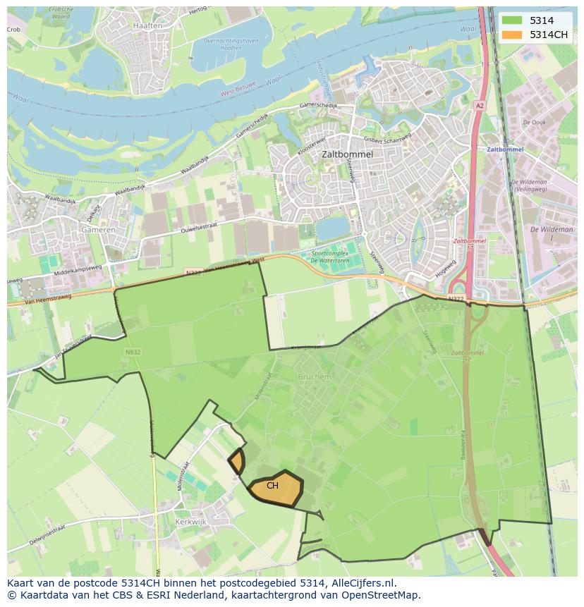 Afbeelding van het postcodegebied 5314 CH op de kaart.