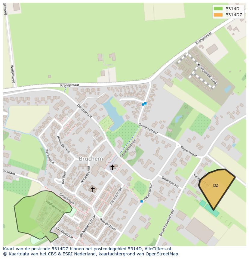 Afbeelding van het postcodegebied 5314 DZ op de kaart.