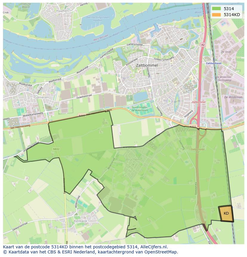 Afbeelding van het postcodegebied 5314 KD op de kaart.