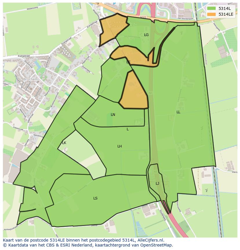 Afbeelding van het postcodegebied 5314 LE op de kaart.