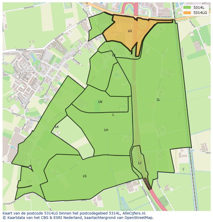 Afbeelding van het postcodegebied 5314 LG op de kaart.