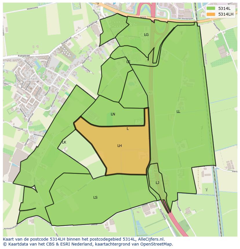 Afbeelding van het postcodegebied 5314 LH op de kaart.