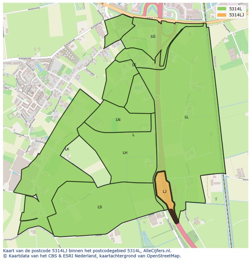 Afbeelding van het postcodegebied 5314 LJ op de kaart.