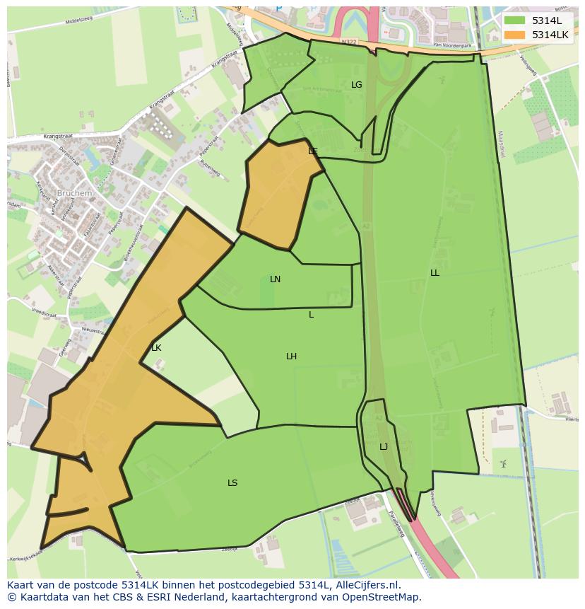 Afbeelding van het postcodegebied 5314 LK op de kaart.