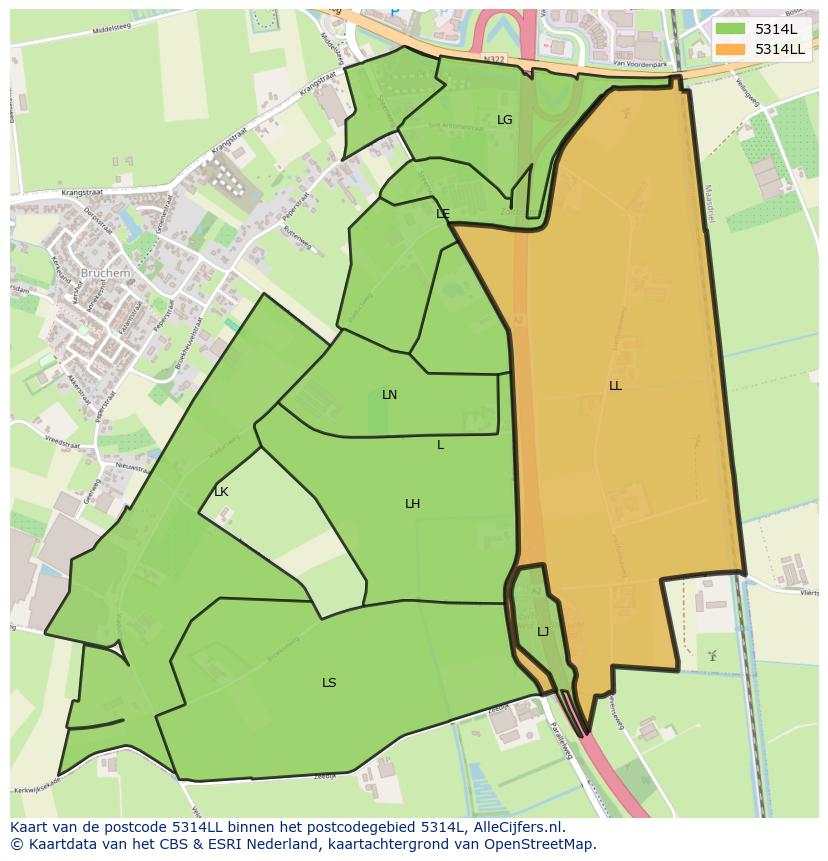 Afbeelding van het postcodegebied 5314 LL op de kaart.