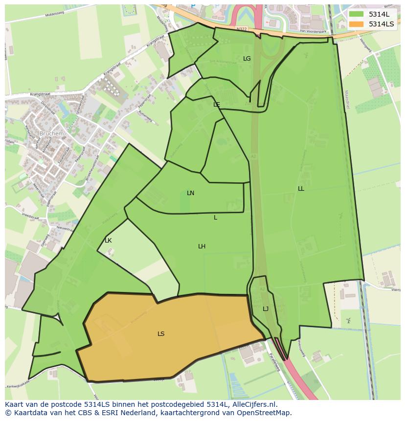 Afbeelding van het postcodegebied 5314 LS op de kaart.