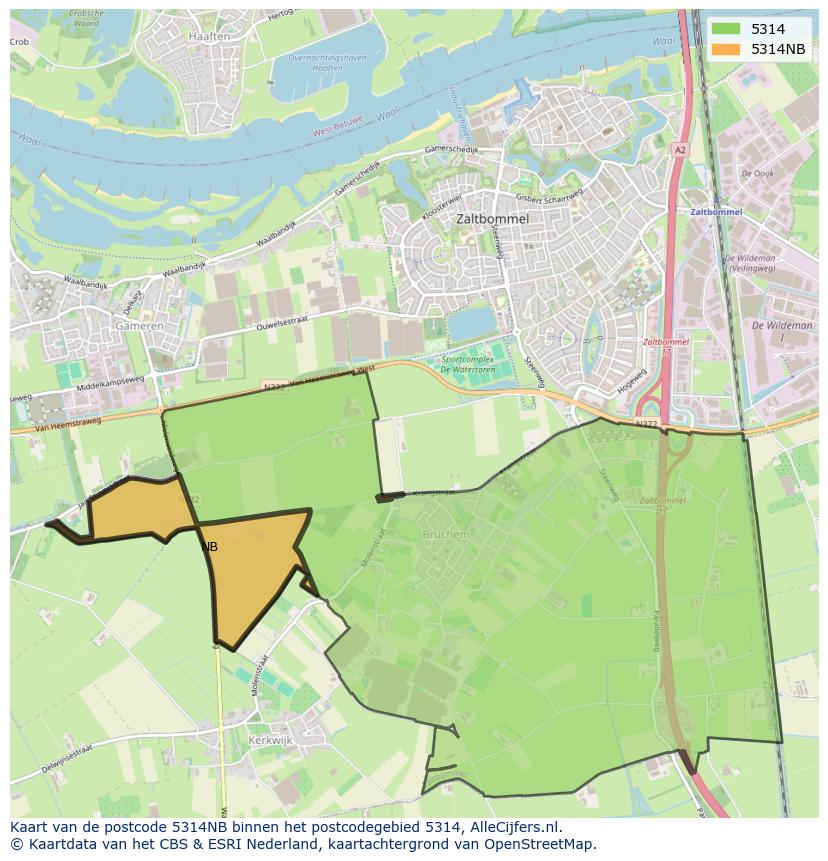Afbeelding van het postcodegebied 5314 NB op de kaart.