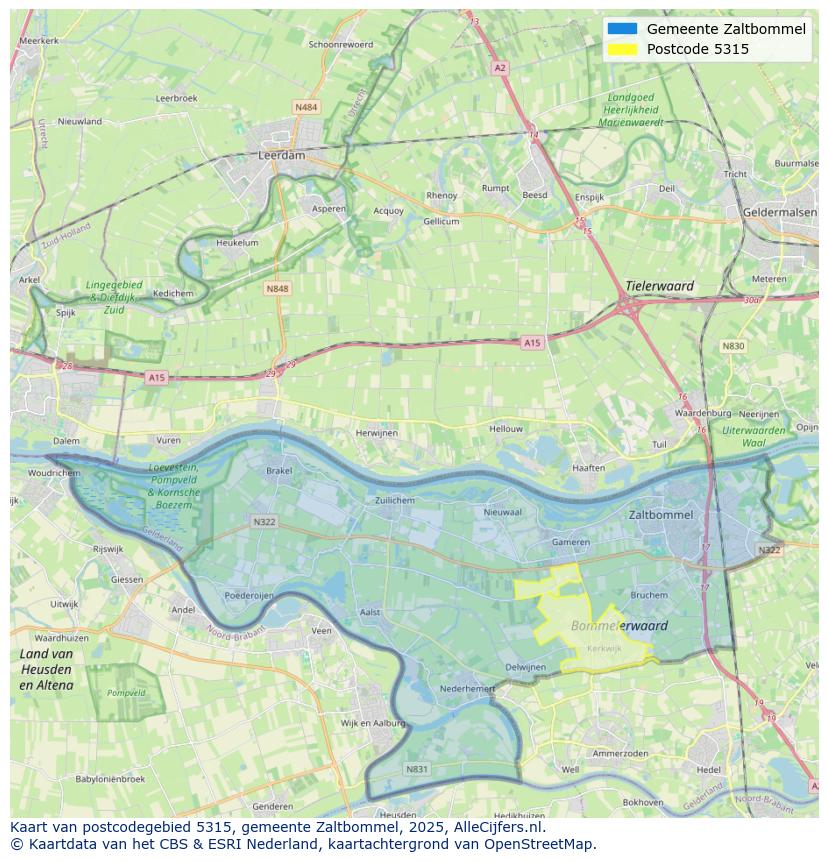 Afbeelding van het postcodegebied 5315 op de kaart.