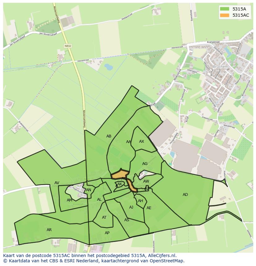 Afbeelding van het postcodegebied 5315 AC op de kaart.