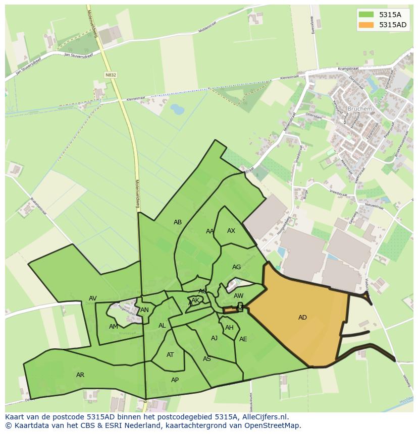Afbeelding van het postcodegebied 5315 AD op de kaart.