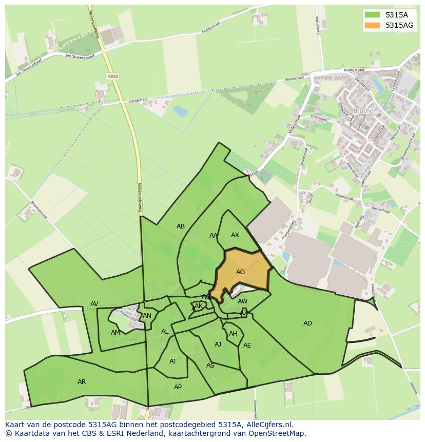 Afbeelding van het postcodegebied 5315 AG op de kaart.