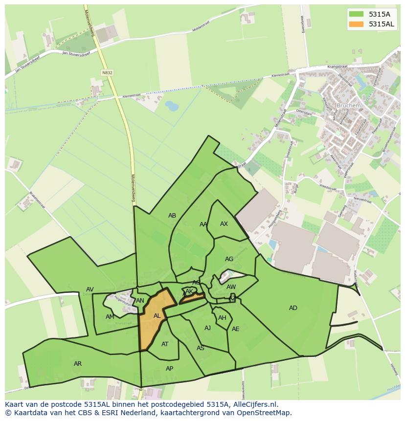 Afbeelding van het postcodegebied 5315 AL op de kaart.