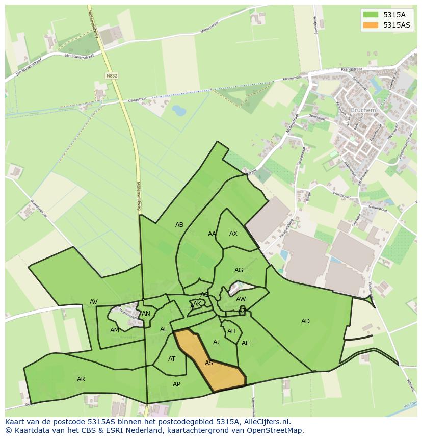 Afbeelding van het postcodegebied 5315 AS op de kaart.