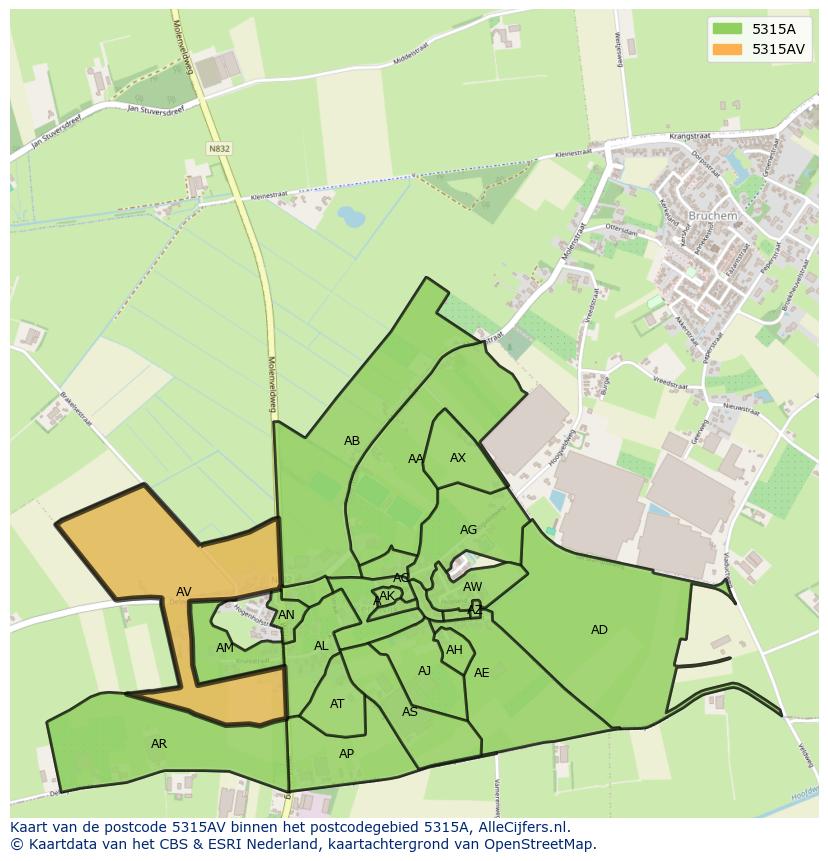 Afbeelding van het postcodegebied 5315 AV op de kaart.
