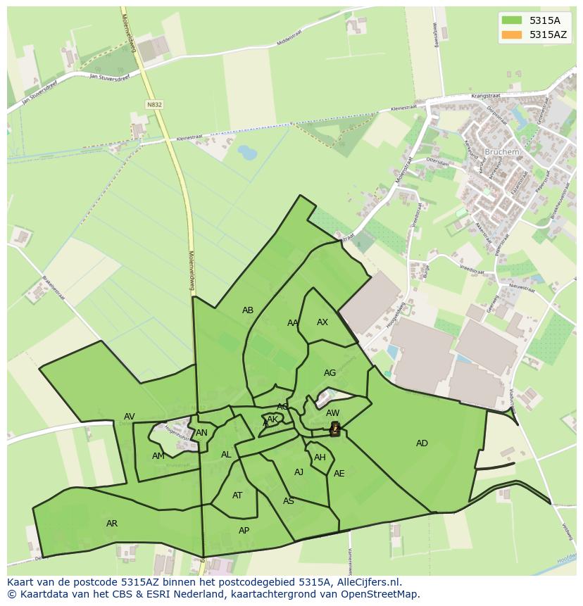 Afbeelding van het postcodegebied 5315 AZ op de kaart.