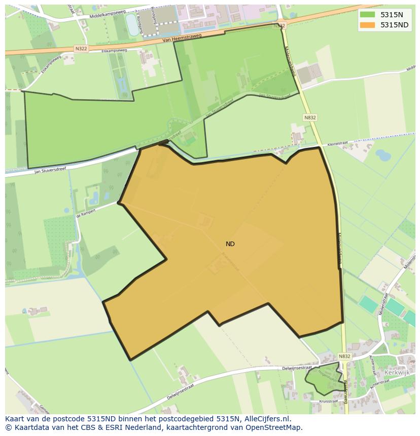 Afbeelding van het postcodegebied 5315 ND op de kaart.