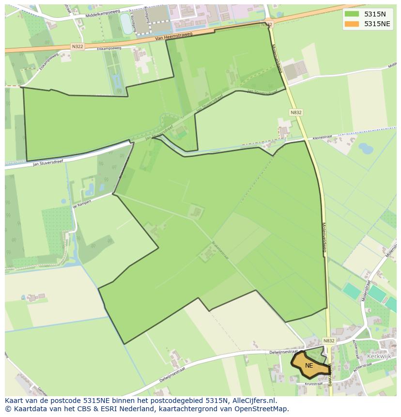 Afbeelding van het postcodegebied 5315 NE op de kaart.
