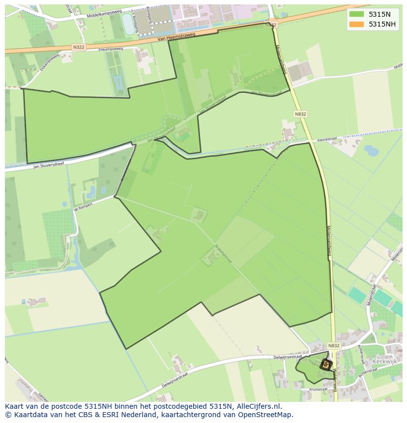 Afbeelding van het postcodegebied 5315 NH op de kaart.
