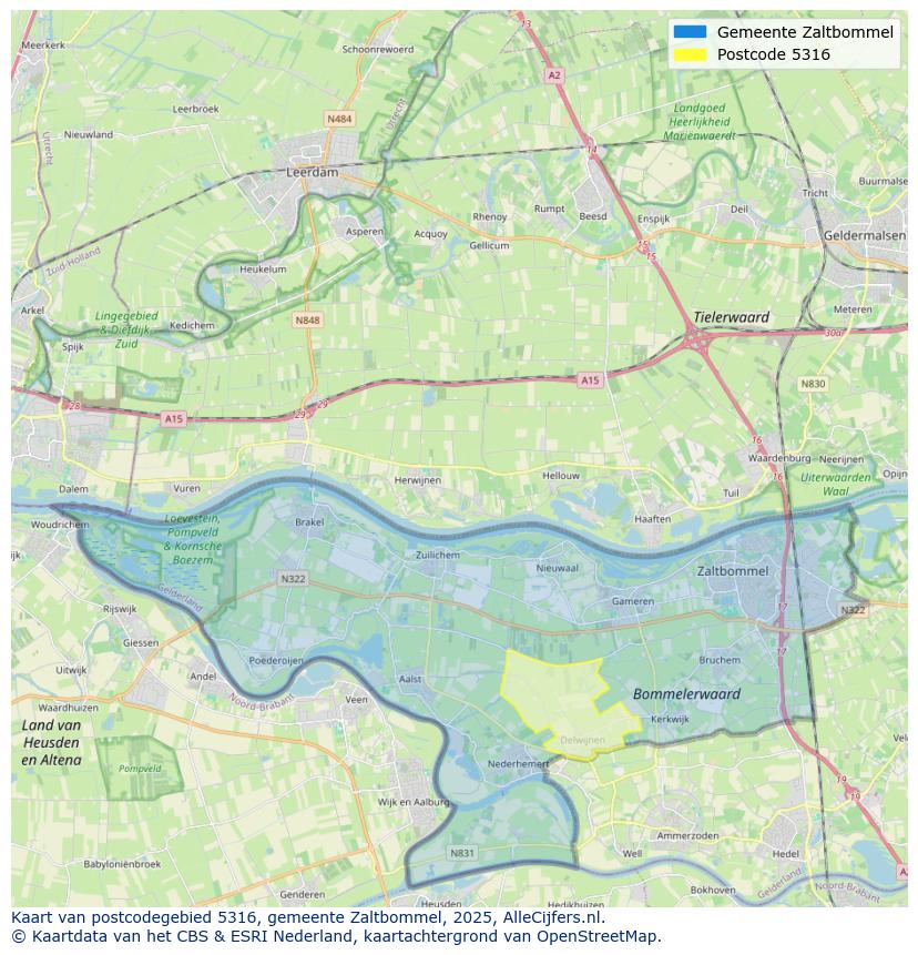 Afbeelding van het postcodegebied 5316 op de kaart.