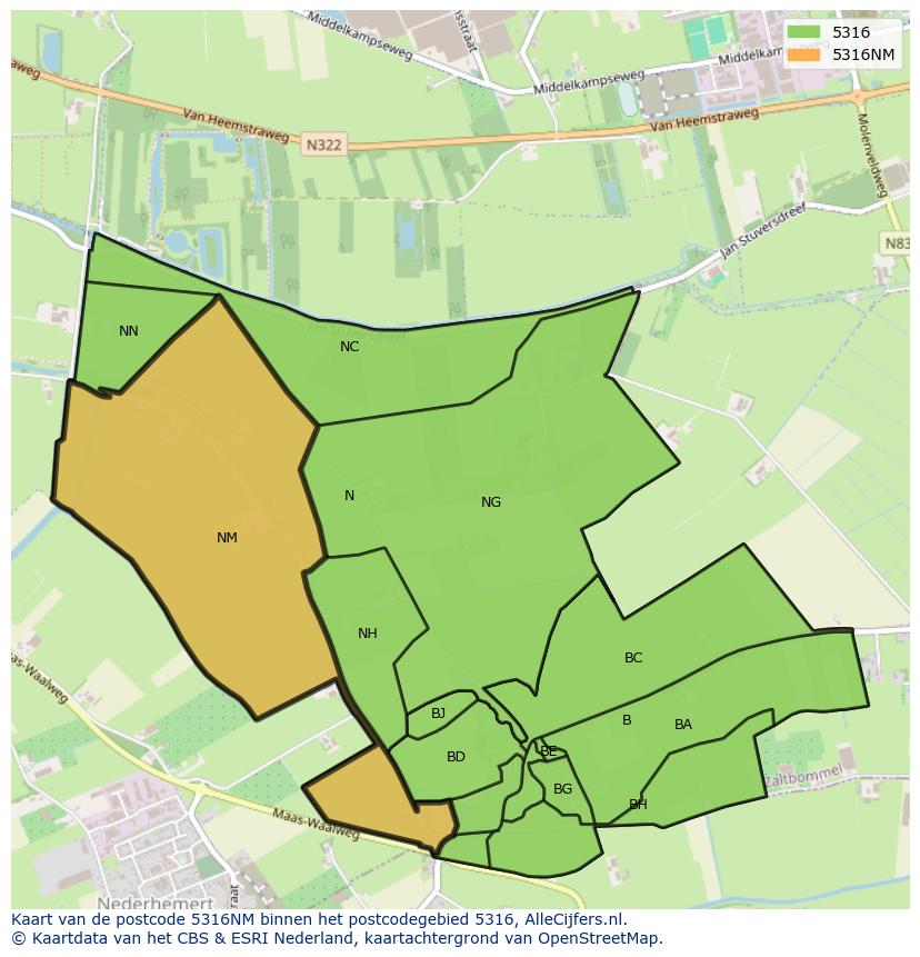 Afbeelding van het postcodegebied 5316 NM op de kaart.