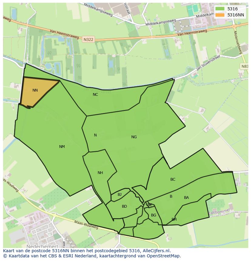 Afbeelding van het postcodegebied 5316 NN op de kaart.