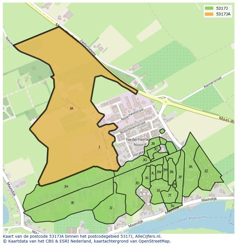 Afbeelding van het postcodegebied 5317 JA op de kaart.