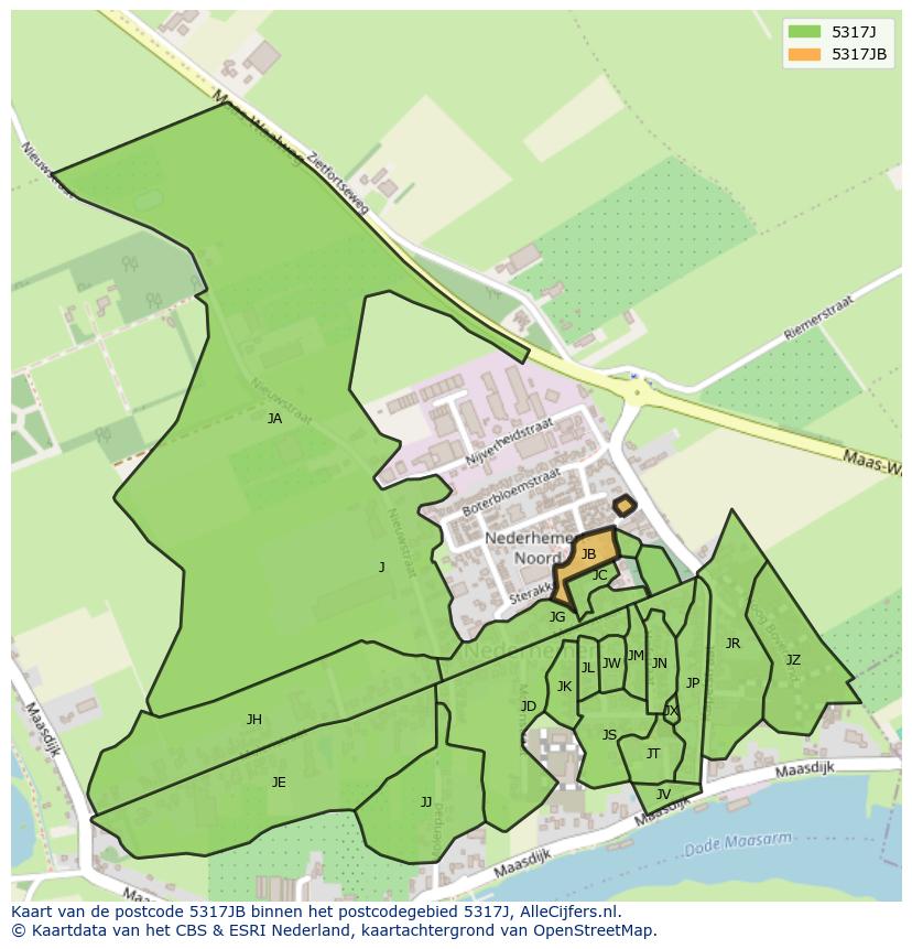 Afbeelding van het postcodegebied 5317 JB op de kaart.