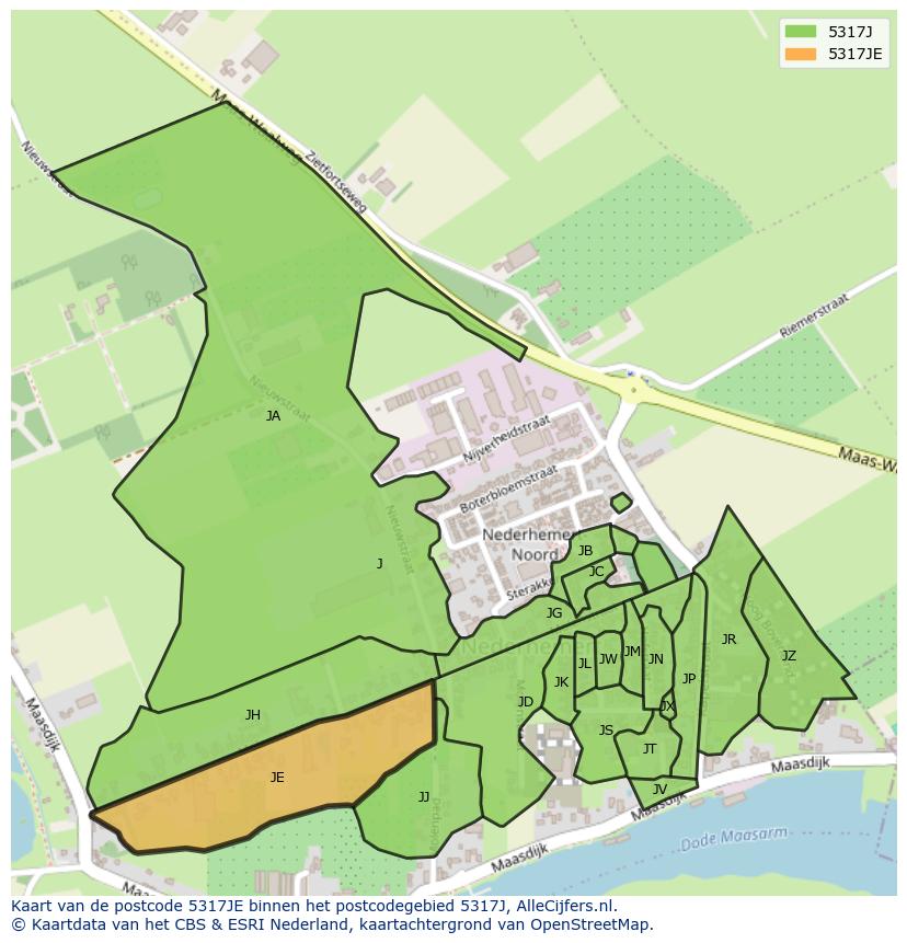 Afbeelding van het postcodegebied 5317 JE op de kaart.
