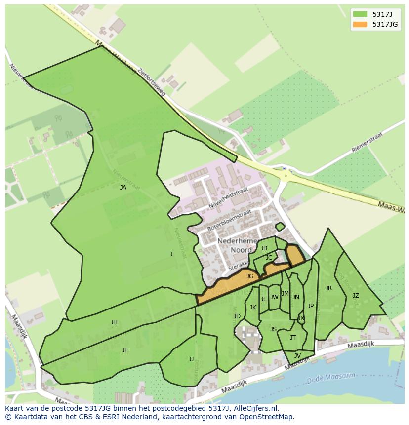 Afbeelding van het postcodegebied 5317 JG op de kaart.