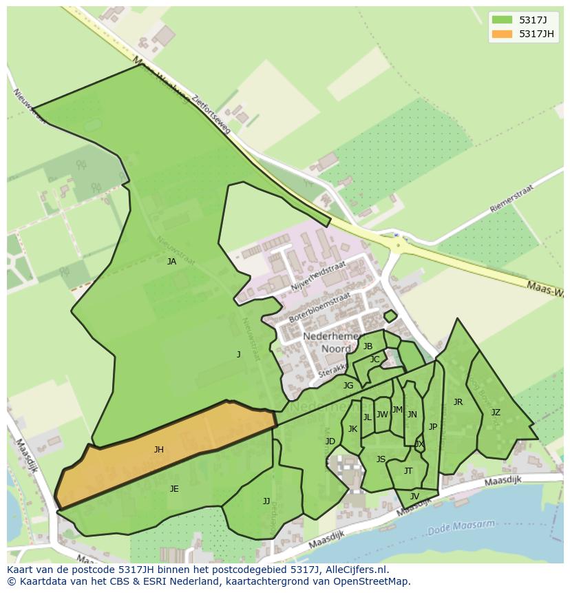 Afbeelding van het postcodegebied 5317 JH op de kaart.