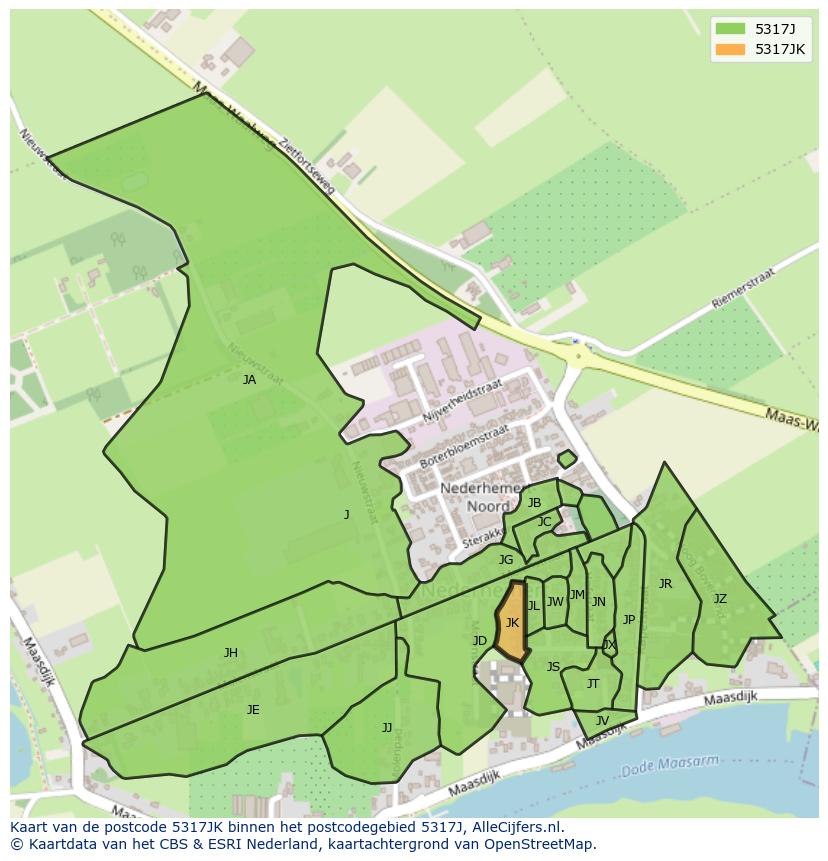 Afbeelding van het postcodegebied 5317 JK op de kaart.