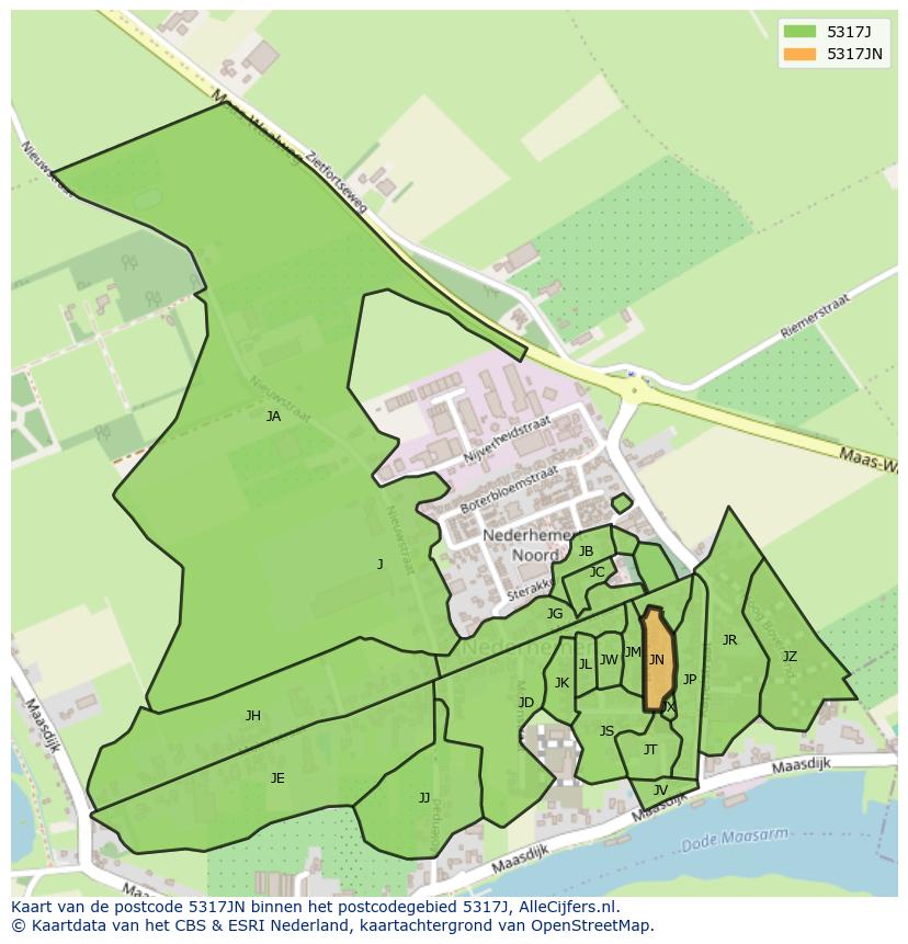 Afbeelding van het postcodegebied 5317 JN op de kaart.
